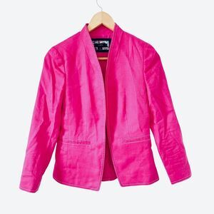 J.Crew NWOT Bright Pink Linen Blend Collarless Open Front Tailored Blazer
